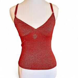 Sparkly Red Camisole Top – Made in Italy – Adjustable – XS/S Rhinestones logo